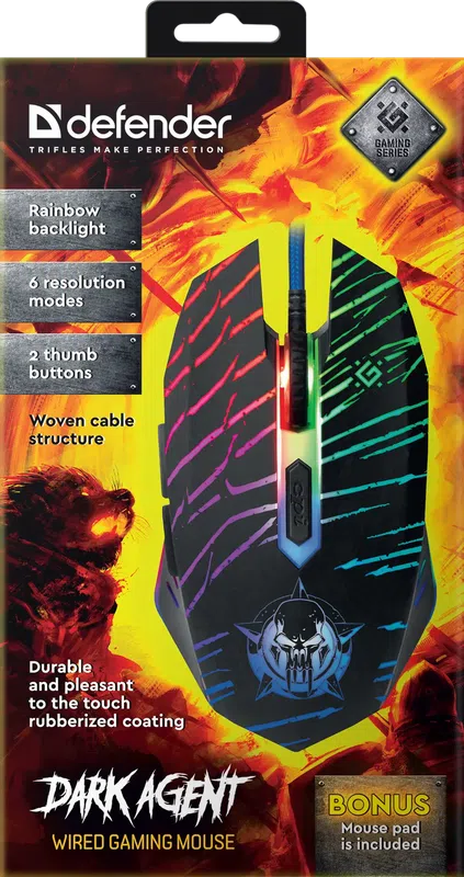 Defender - Проводная игровая мышь Dark Agent GM-590L