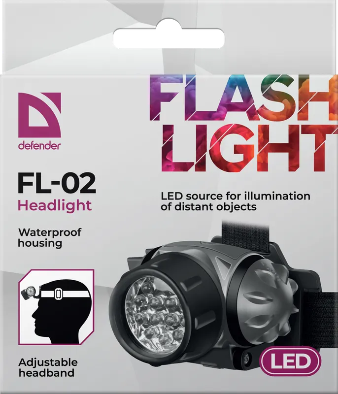 Defender - Фонарь налобный FL-02, LED, 3 режима