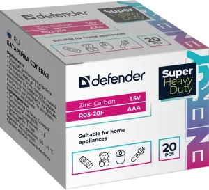Defender - Батарейка солевая R03-20F Zinc (Цинк)